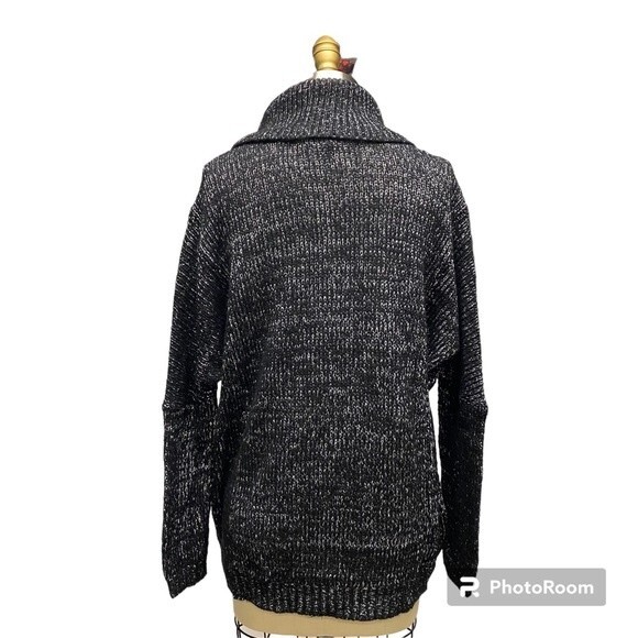 BCBG MaxAzria Cowl Neck Long Sleeve Slouchy Fit Distressed Knit Black Sweater S - Picture 2 of 14